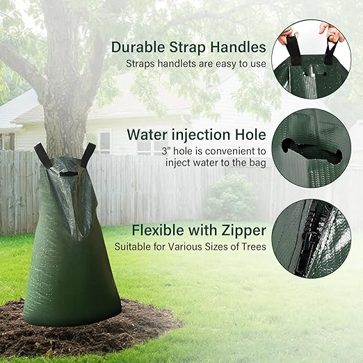 5 Pack Tree Watering Bags, 20 Gallon Slow Release Gator Bags for Trees, Durable PVC Tree Drip Irrigation Bags with Heavy Duty Zipper, Deep Root Targeting