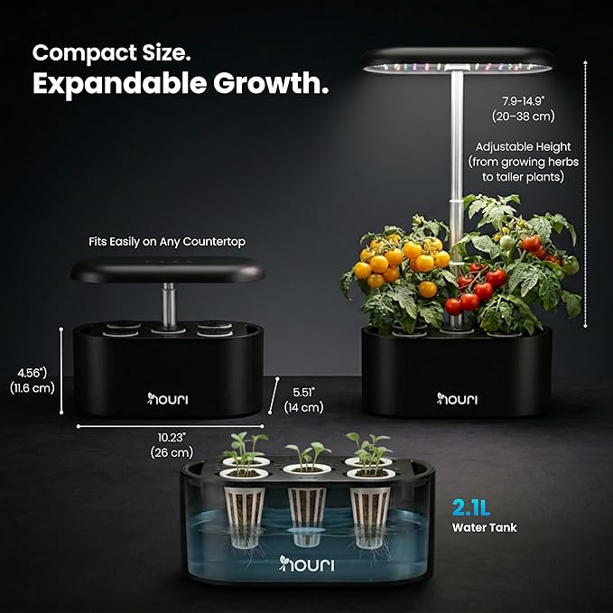 Nouri Hydroponics Growing System, 5 pod APP Smart Indoor Herb Garden Kit with LED Grow Lights, Hydroponic Herb Garden Indoor for Plant Lovers, Gardeners, Kitchen, Basil Seeds Included
