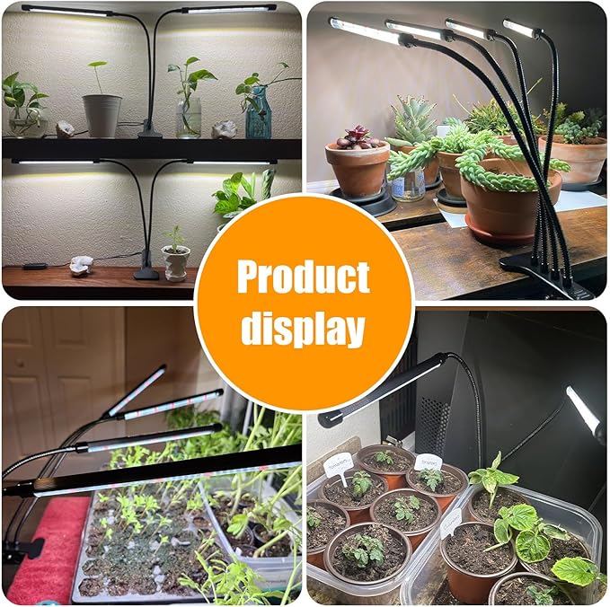 Black Clip Grow Lights for Indoor Plants, 168 Full Spectrum LEDs Clip Plant Growing Lamps with Flexible Gooseneck and 4/8/12h Timer, 3 Spectral Modes, 10 Dimmable Levels (3 Head 1 Pack)