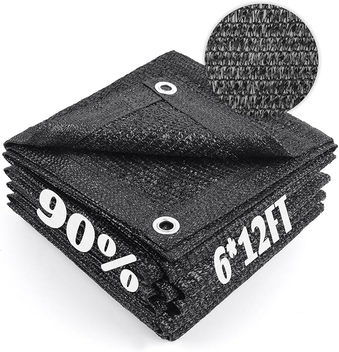 Cool Area 90% Sun Shade Cloth Mesh Tarp with Grommets for Plant Cover 6x12ft Patio Canopy Garden Pergola Greenhouse Car Barn Kennel Black