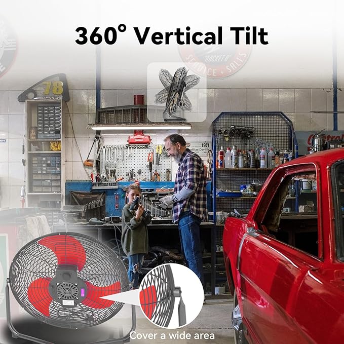 20 Inch Floor Fan Pro Series - High Velocity Floor Fan for Commercial, Residential, Warehouse, Covered Patio, Shop, Garage, Barn, 3 Speed 360-Degree Tilt 5300 CFM UL Safety Listed