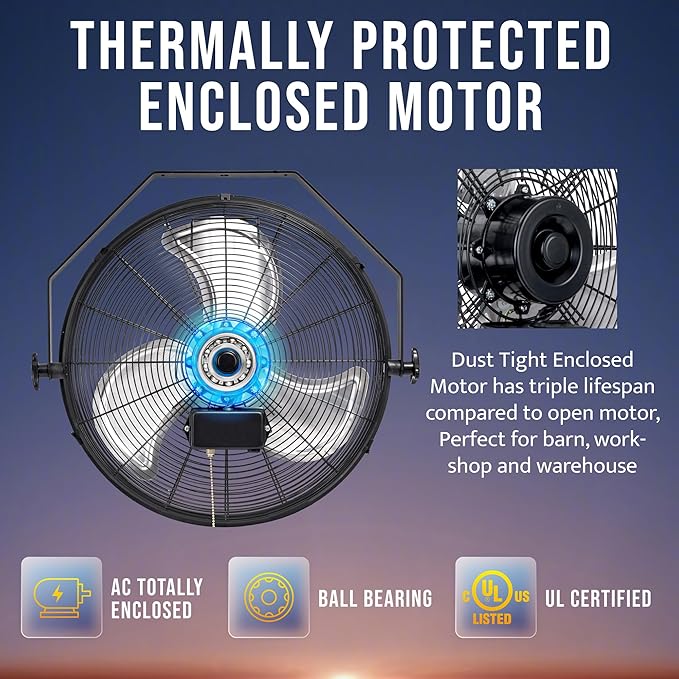 Tornado 18" High Velocity Industrial Wall Fan with TEAO Enclosed Motor – 4000 CFM, 3 Speed Settings, 6.5 FT Cord – Ideal for Industrial, Commercial, and Residential Use – UL Safety Listed