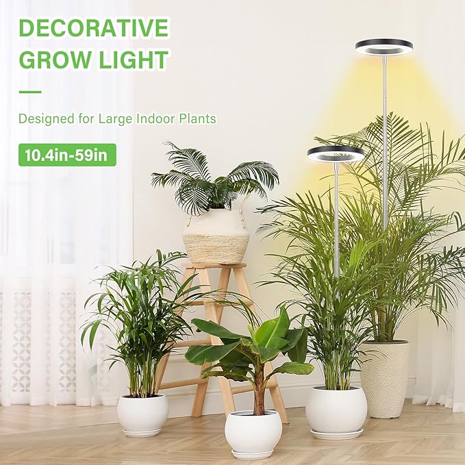 LBW Plant Grow Light, 72 LEDs Full Spectrum Grow Lights for Indoor Plants, Brightness Adjustable Plant Light with Auto 4/8/12H Timer, 10.4”-59” Height Adjustable, Ideal for Large Tall Plants, Black