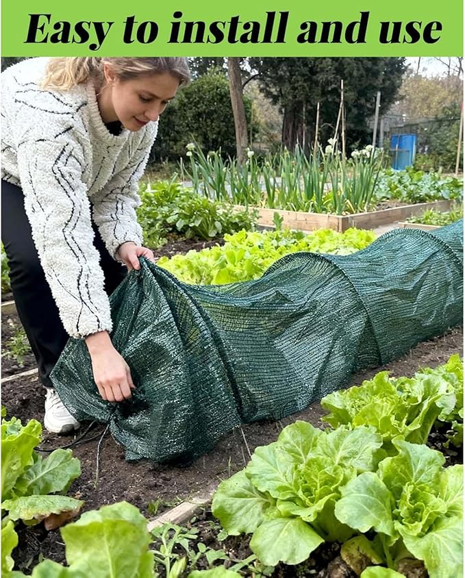 10 ft Portable Greenhouse with Quick-Release Tech Garden Tunnel Shade Net Cover, Sun & Heat Protection for Vegetables & Plants, Includes Hoops & Stakes(Green,1 Pack)