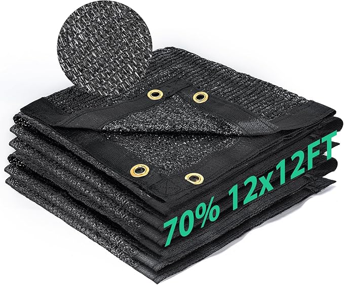Kesfitt 70% Shade Cloth 12x12 ft, Breathable HDPE Mesh Sun Shade Tarp for Garden & Greenhouse, UV Resistant Outdoor Shade Fabric with Copper Grommets for Plants, Patio, Yard