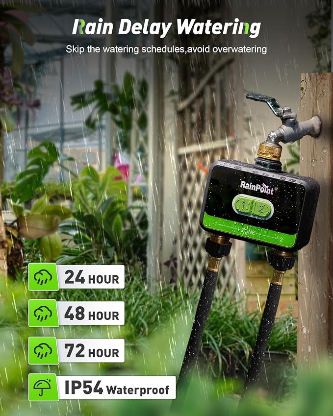 RainPoint 2-Zone WiFi Hose Timer, Smart Irrigation System