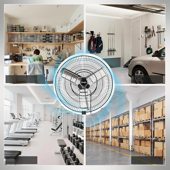 Amico 30 Inch Heavy Duty Wall Mounted Fan with Remote Control, DC Motor, 8 Speeds, High Velocity, Indoor/Outdoor Oscillating Industrial Shop Fan with Timer for Gym, Patio,Garage, Warehouse