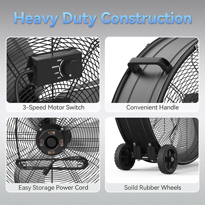 CCGIRU 30 Inch Industrial Drum Fan, 13000 CFM 3-Speed Heavy Duty Shop Fan for Warehouse, Workshops, Garage, Factory and Basement - UL Safety Listed