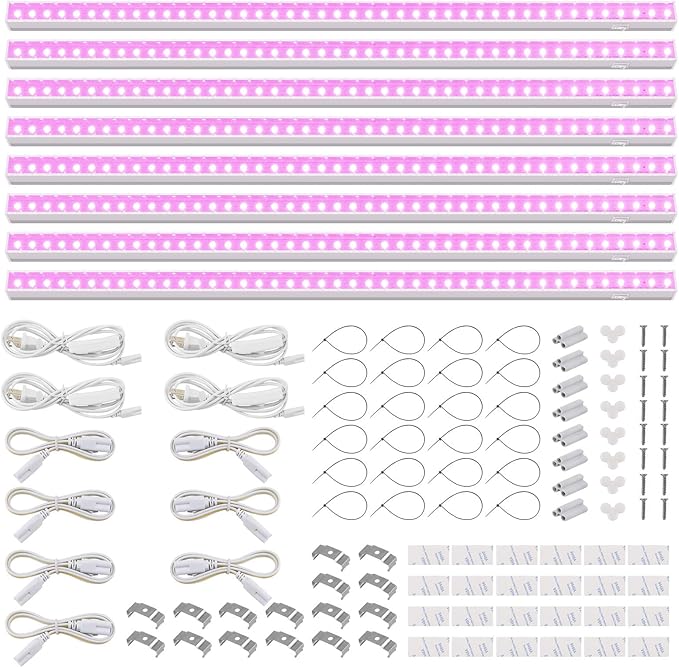 Barrina T5 Grow Lights for Indoor Plants, Full Spectrum, 4ft 160W (8 x 20W), LED Grow Light Strip for Seed Starting, Greenhouse, Plug and Play, 8-Pack
