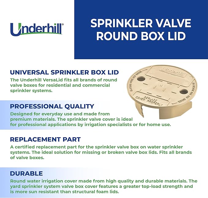 Underhill Sprinkler Valve Round Box Lid, VersaLid 6 Inch to 7 Inch Universal Cover for Automatic Irrigation System, Tan, VL-6T-24, 24 Pack