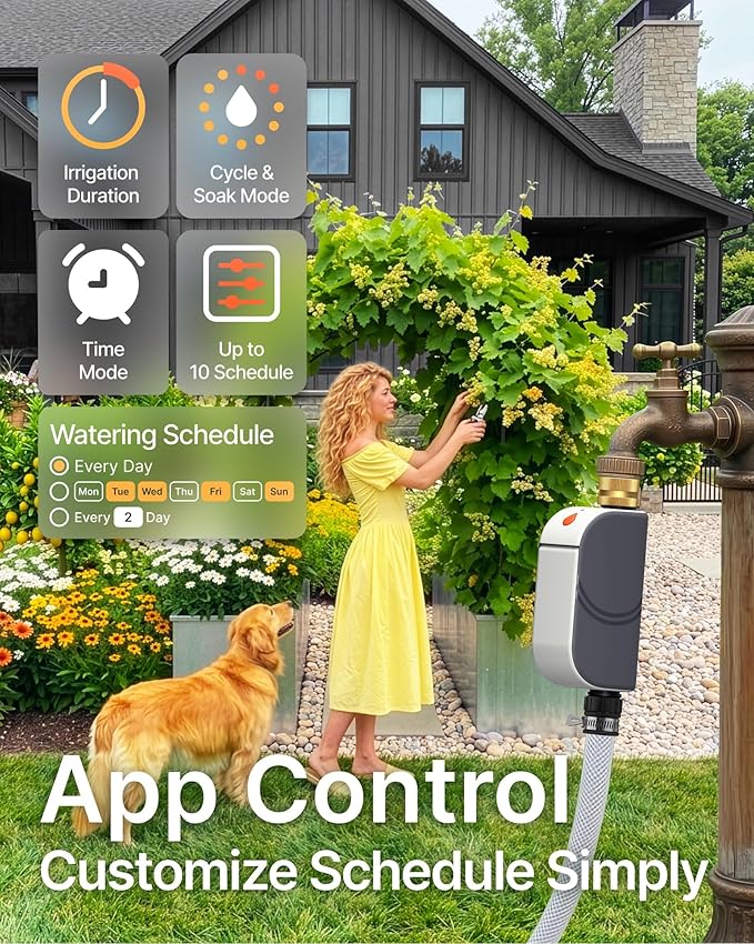 Smart Bluetooth Water Timer for Garden Hose, Heavy-Duty Brass Inlet Water Hose Timer Outdoor, Set & Forget Programmable Irrigation Controller with App, One-Button Manual Watering, IP65 Waterproof