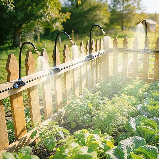 HIRALIY 360° Adjustable Drip Irrigation System 100FT, 1/4" Tubing with Adjustable Copper Nozzles, Automatic Atomizing Watering Kit for Garden, Yard, Lawn, Greenhouse & Potted Plants