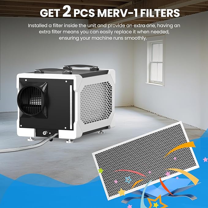 CADPXS Crawlspace Dehumidifier with Pump and Drain Hose, 145 Pints Commercial-Grade Dehumidifier for Crawl Spaces, Basements, Industrial and Water Damage Use, Large Capacity, 5 Years Limited Warranty