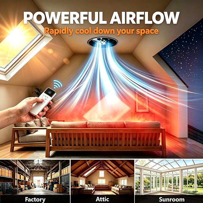 35W Solar Attic Fan with Thermostat, High-Efficiency Copper Motor Roof Vent, 24/7 Heavy-Duty Solar Powered Exhaust Fan for Home, Garage, Greenhouse & Shed, Cools up to 2800 sq.ft
