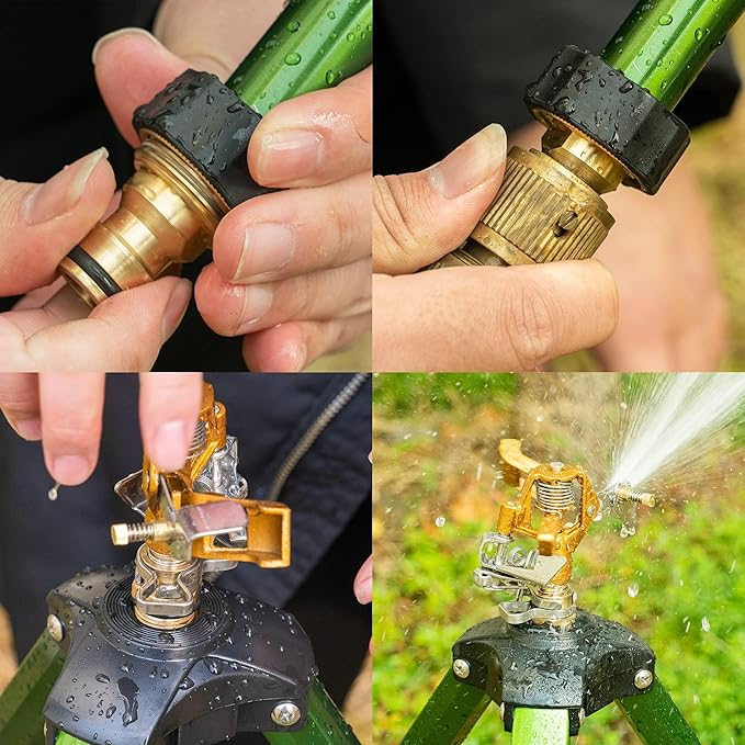 Hourleey Impact Sprinkler on Tripod Base, 6 Pack Heavy Duty Sprinklers for Lawn Yard Garden, 0-360 Degree Large Area Coverage, 3/4 Inch Connector Extension Legs Flip Locks with Brass Head