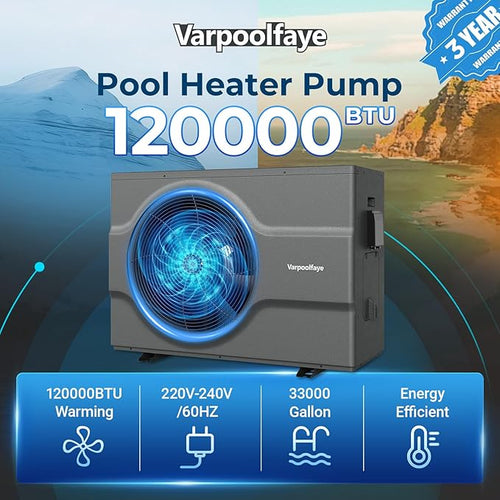 120000BTU Swimming Pool Heat Pump, 33000 Gallon Electric Pool Heater Above and Inground Pool,WiFi App Control, Heating or Cooling Pool Heater 220V