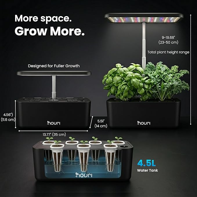 Nouri Hydroponics Growing System, 7 pod Smart Indoor Herb Garden Kit with LED Grow Lights, Hydroponic Herb Garden Indoor for Plant Lovers, Gardeners, Kitchen, Lettuce Seeds Included
