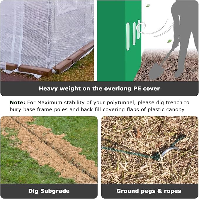 KANAGAWA 20'x10'x 7' Walk-in Tunnel Greenhouse with Watering System Heavy Duty Portable Green House Protect Gardening Plants 1 Zipper Mesh Door, 8 Roll-up Windows, Thickened galvanised Steel,White