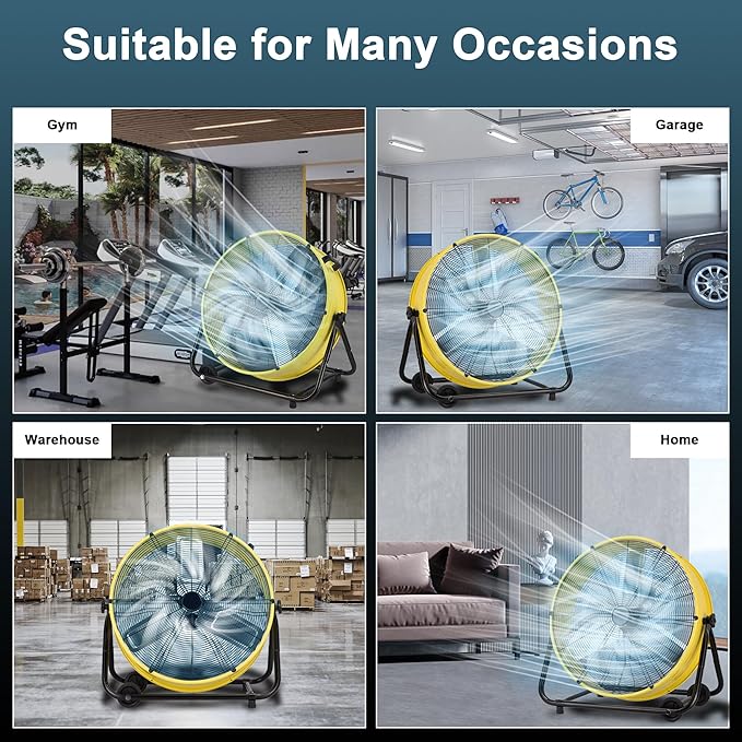 36" Industrial Drum Fan, 21800 CFM High Velocity Floor Fan, Heavy Duty, 3-Speed, 360° Fully Adjustable Tilt, Portable Wheels & Handle for Commercial, Warehouse, Garage, Workshop, Gym-ETL Certified