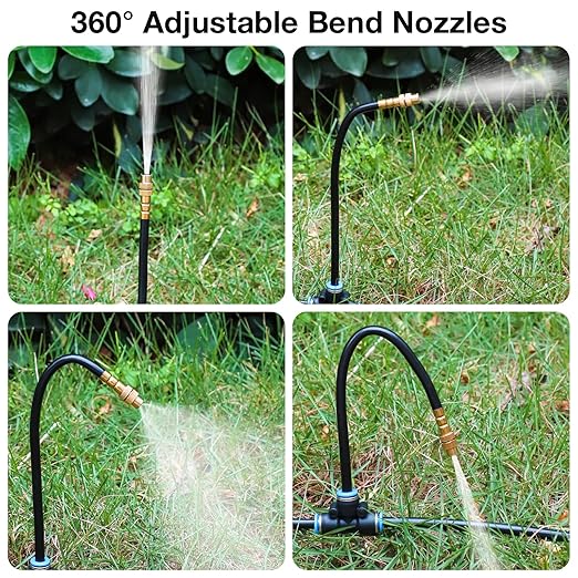 MIXC 20pcs 360° Adjustable Drip Irrigation Nozzles for 1/4" Drip Irrigation Tubing, Only 20pcs Flexible Misting Copper Nozzles and Quick-Connect Three-Way Tubing Fittings
