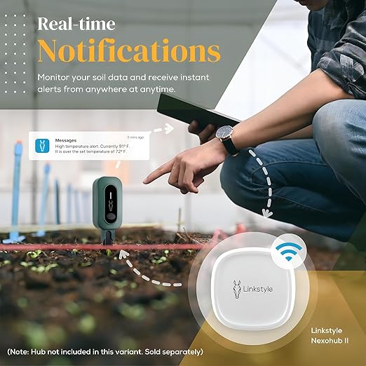 PLANTRON Afra II Smart Soil Moisture Sensor By LINKSTYLE — 3-in-1 Soil Moisture, Temperature and Luminosity Monitoring, IP67 Waterproof, Indoor/Outdoor [Requires Hub to Work]