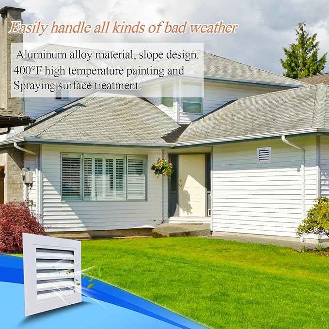 Gable Vent with Screen - 12" X 12" Aluminum Attic Vent Square Louvered Vent Cover - White Paintable Wall Vent Systems for Houses, Attic, Shed, Door, Shipping Container,Vent Opening: 10" X 10"