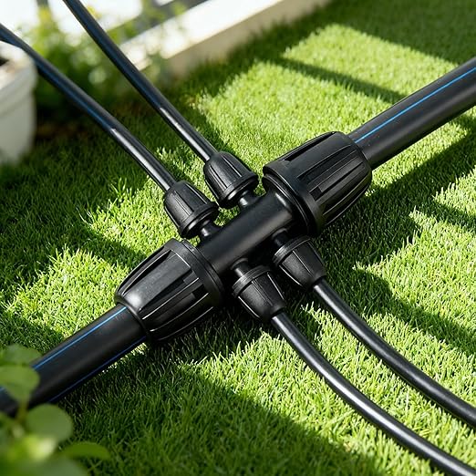 10 Pack 1/2" To 1/4" Drip Irrigation Fittings, 1/2 Inch (1/2" ID x 0.6-0.65" OD) Drip Line to 1/4 Inch Irrigation Tubing Barbed Adapter Anti-Drop Locked Nut Barbed Reducer 6 Way Tee Connectors