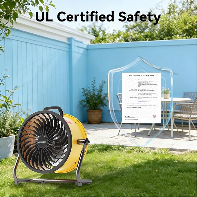 16 Inch High Velocity Floor Fan 3000 CFM Heavy Duty Metal Fan with 360° Tilt & Wall Mount Bracket - 3-Speed Portable Shop Fan for Garage, Patio, Workshop & Gym - UL Safety Listed