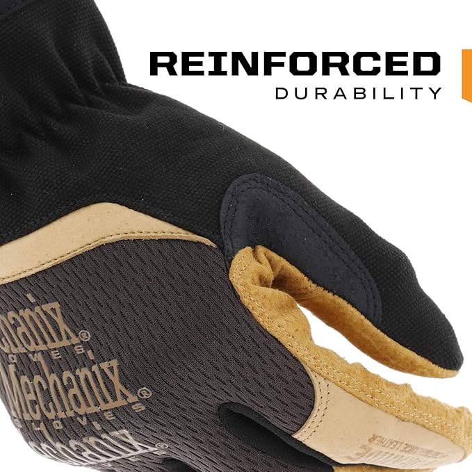 Mechanix Wear Fastfit Leather Gloves - Abrasion Resistant Gloves for Hand Safety - Breathable - Secure Fit - Two-Piece Palm - Machine Washable - Brown/Black - XX-Large