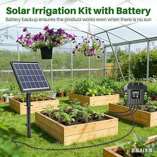 Biling 3W Solar Powered Drip Irrigation System, Digital Programmable Automatic Watering Kit with 2200mAh Battery for 15 Potted Plants, Indoor/Outdoor Use for Garden, Patio, Greenhouse
