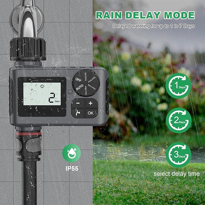 Insoma Sprinkler Timer, Water Timer for Garden Hose, Water Hose Timers with Rain Delay/Manual/Automatic Watering System for Lawns Pool, IP55 Waterproof