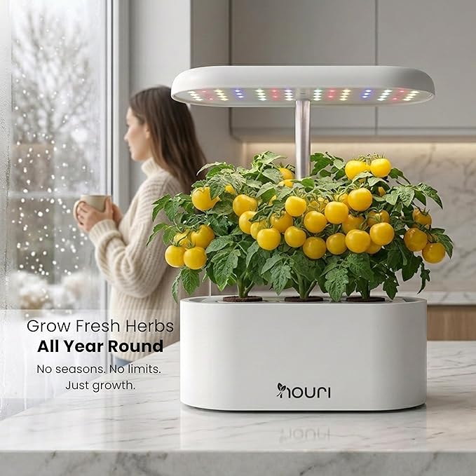 Nouri Hydroponics Growing System, 5 pod Smart Indoor Herb Garden Kit with LED Grow Lights, Hydroponic Herb Garden Indoor for Plant Lovers, Gardeners, Kitchen, Tomato Seeds Included