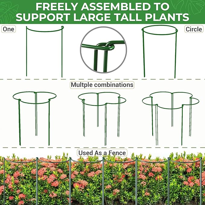 LEOBRO 12PCS Plant Supports, 24 Inch Peony Cages and Supports, Garden Plant Stakes for Indoor Plants, Outdoor Plants, Peony Tomato Monstera Hydrangea Stakes, 10" W x 24" H