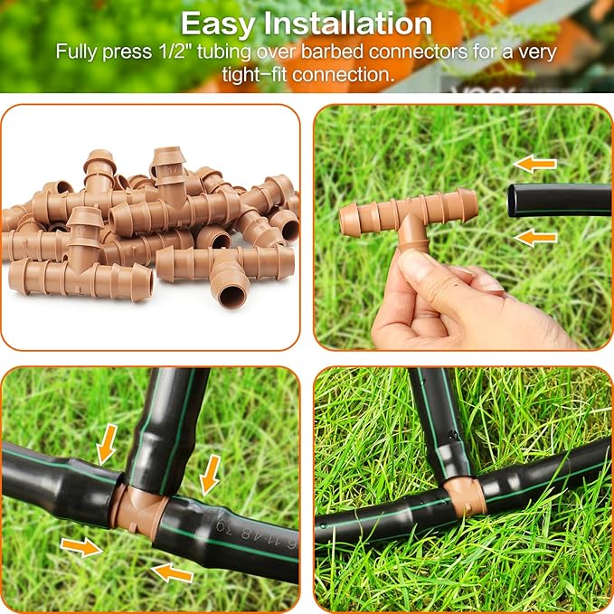 Drip Irrigation Fittings Kit for 1/2" Tubing - 36 Pieces, Including 12 Couplings, 8 Tees, 6 Elbows, 6 End Caps, 2 Cross Connectors and 2 Drip Valves