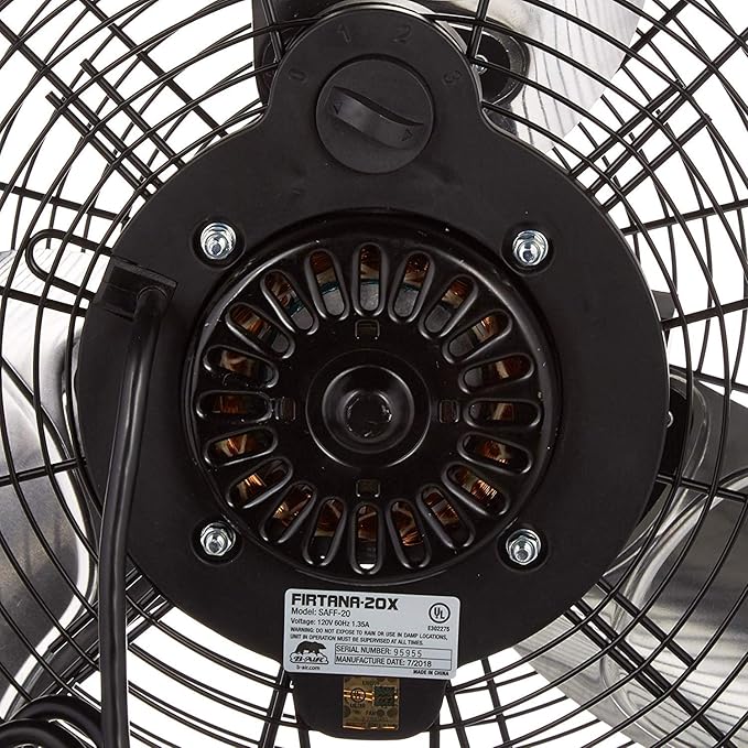 B-Air Firtana 20" High Velocity Electric Garage Floor Fan for Industrial and Home Use with 3-Speeds and Tilt Adjustable Fan Head, SAFF-20, Black