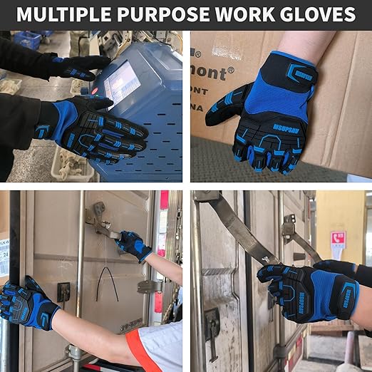 Heavy Duty Work Gloves,Utility Mechanic TPR Impact Protection and Vibration Safety Glove,Impact Protection,Small,Blue+Black