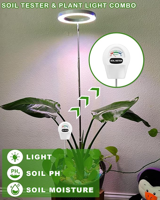 yadoker LED Growing Light, Full Spectrum for Indoor Plants, Paired with a Soil Tester,Height Adjustable, Automatic Timer, Low Safe Voltage, Ideal for Large Plants