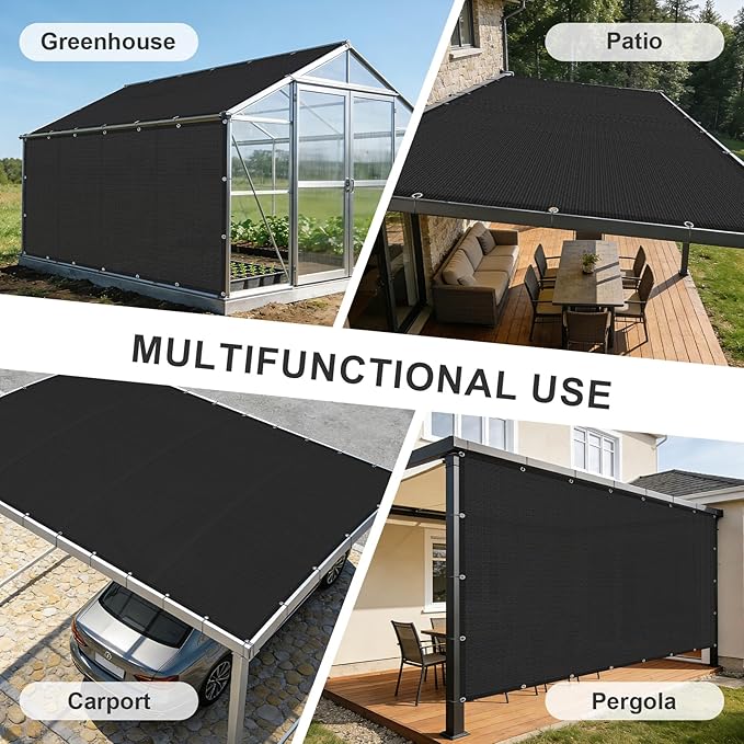 Cool Area Sun Shade Cloth with Grommets 3/4/6/8/10/12/16/20 FT Shade Panel Shade Tarp Screen Fabic for Outdoor Patio Pergola Cover Deck Garden, 6x12 FT, Black