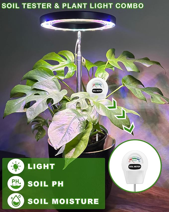 yadoker Plant Grow Light, LED Growing Light Full Spectrum for Indoor Plants, Paired with a Soil Tester,Height Adjustable, Automatic Timer, 5V Low Safe Voltage,Idea for Large Plant Light