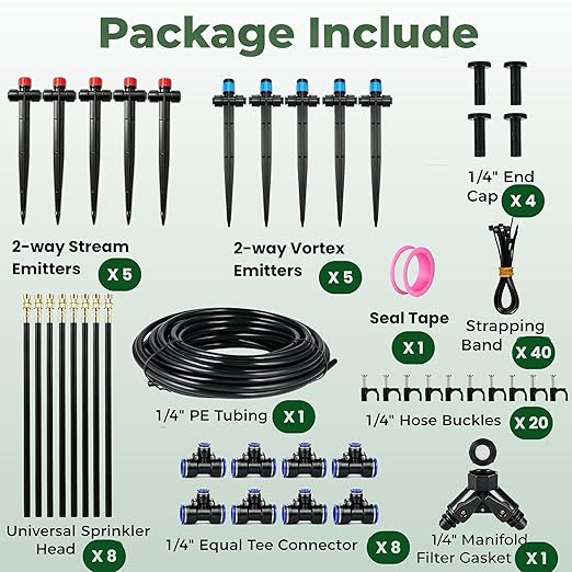 120FT Drip Irrigation System for Garden: Quick Connect PE Tubing Automatic Water Sprinkler Kit Adjustable Misting Part 1/4" Watering Hose for Outdoor Raised Bed Plants Flower Yard Greenhouse