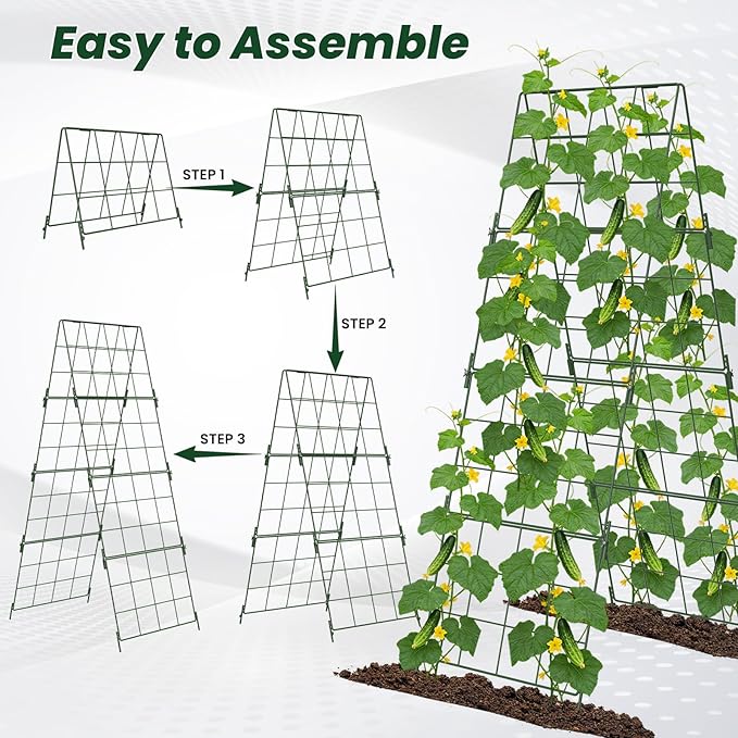 Adjustable A-Frame Trellis for Climbing Plants Outdoor, 48"x32" Cucumber Trellis for Raised Bed, Metal Garden Trellis with Grid Design, Tomato, Grape, Bean, Pea, Squash, Vegetable Trellis (Green)