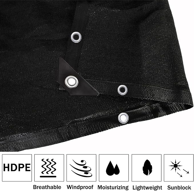 90% Black Shade Cloth 20 ft X 24 ft, Heavy Duty HDPE Mesh Sun Shade Tarp with Grommets for Garden Greenhouse Pergola Patio Pool Kennel UV Protection