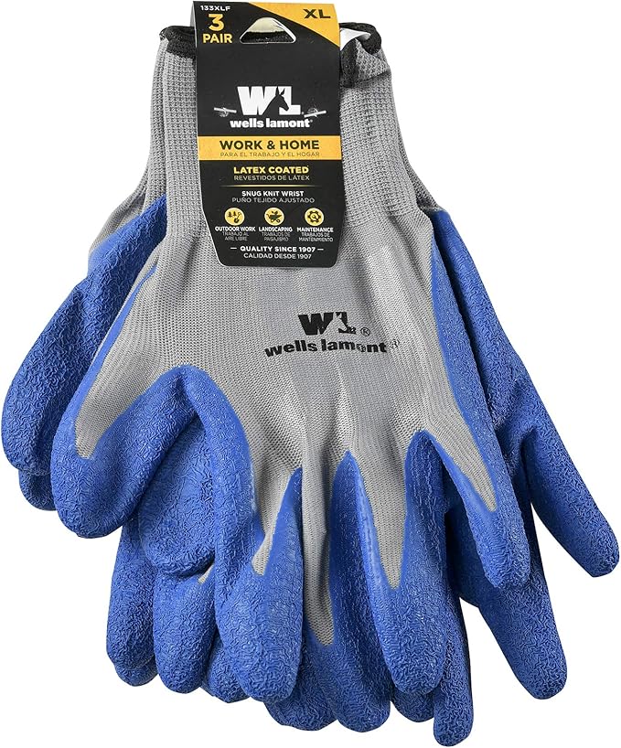 Wells Lamont 3 Pair Pack Men's Latex Grip Work Gloves, Large (133LF)