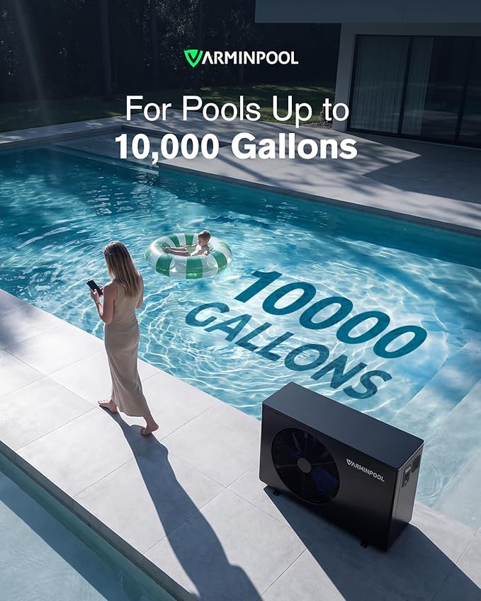 40000BTU Pool Heat Pump for 10,000 Gals In and Above Ground Pool, Pro Flow Electric Pool Heater, Control via APP, Smart Inverter, Titanium Heat Exchanger, 240V, V10 Plus
