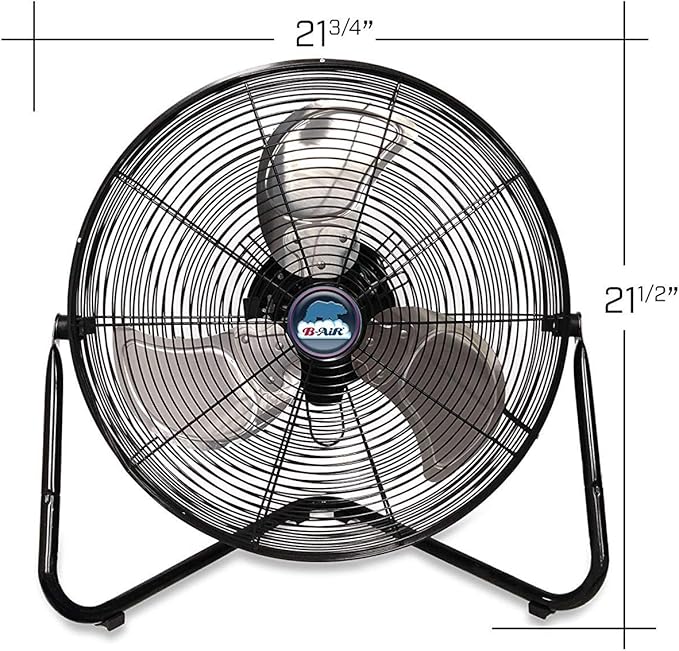 B-Air Firtana 20" High Velocity Electric Garage Floor Fan for Industrial and Home Use with 3-Speeds and Tilt Adjustable Fan Head, SAFF-20, Black