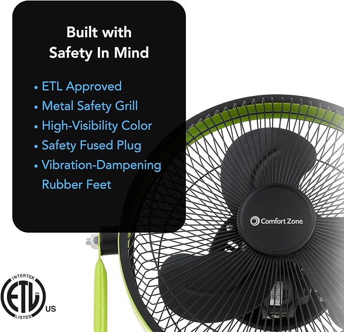 Comfort Zone 14-Inch High-Velocity Industrial Floor Fan, Heavy-Duty 3-Speed Metal Shop Fan with 180° Adjustable Tilt & Carry Handle, Quiet Vibration-Free Cooling for Garage, Workshop, & Home