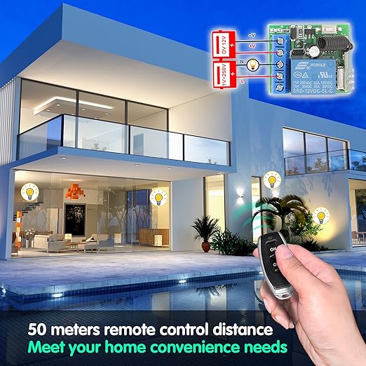 DieseRC 433Mhz Universal Wireless Remote Control Switch DC 12V 1CH RF Relay Receiver Module with 2 Transmitters, EV1527 Learning Code Remote Switch