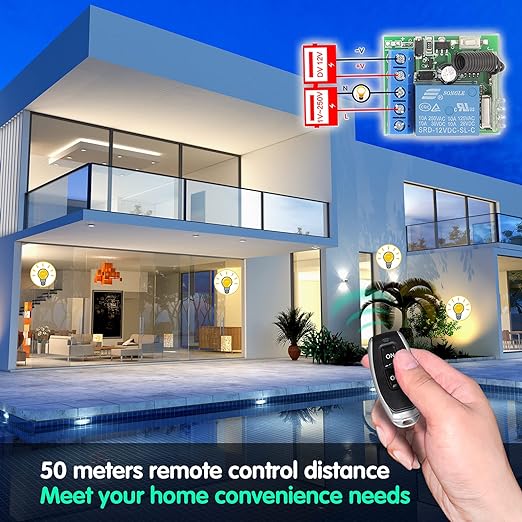 DieseRC 433Mhz Universal Wireless Remote Control Switch DC 12V 1CH RF Relay Receiver Module with 1 Transmitter, EV1527 Learning Code Remote Switch
