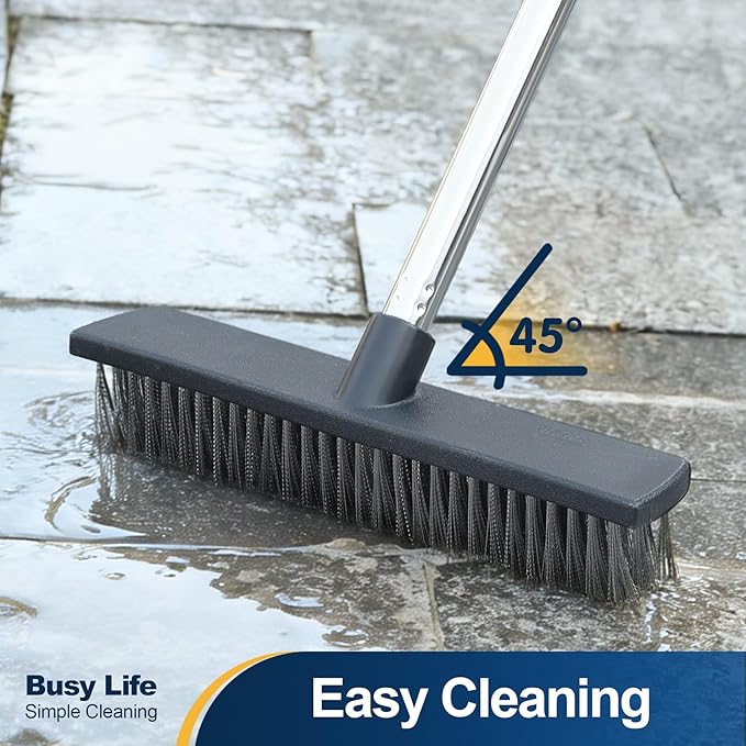 Yocada Stainless Steel Wire Scrub Brush with 65" Long Handle Heavy Duty Outdoor Wire Metal Brush Scrubber Broom for Deck Crack Patio Pavement Sidewalk Driveway Moss Remover