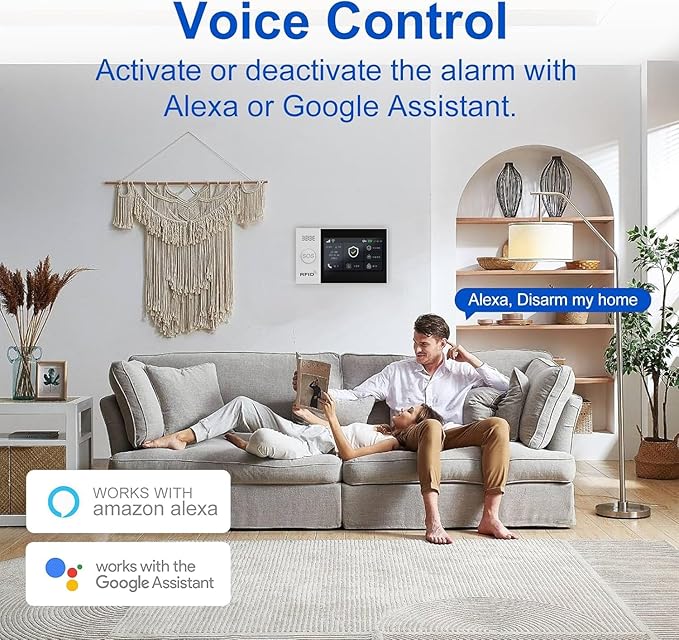 WiFi Wireless Alarm System for Home Security - 24/7 Protection Smart Home Devices 4.3" Touch Screen, GSM/4G+WiFi, App Instant Alerts, No Monthly Fee, Alexa Compatible for Villa, Kids Safety (8 pcs)